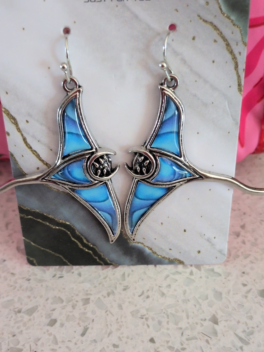 Blue Wave Stained stingray Glass Style Drop Earrings